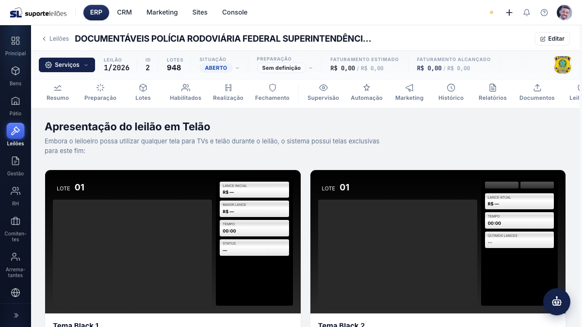 Seleção do tema de telão