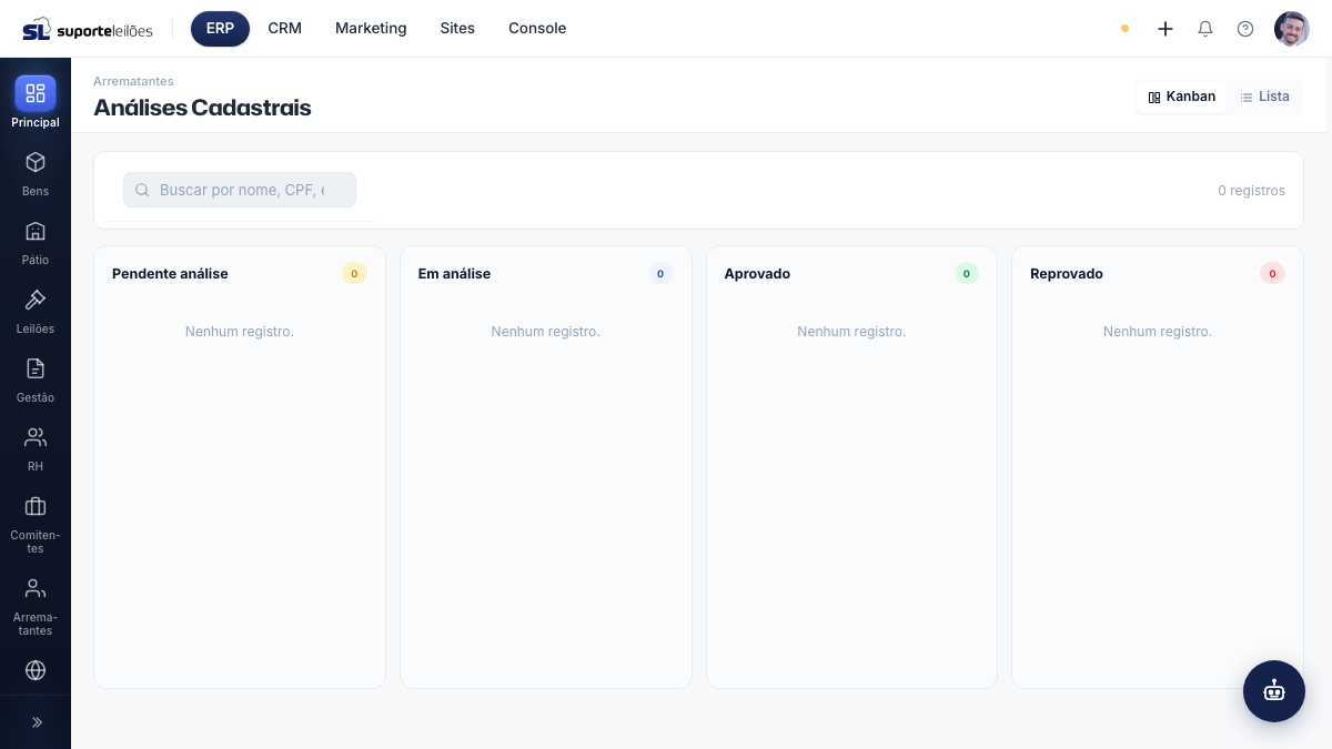 Análises Cadastrais — Kanban