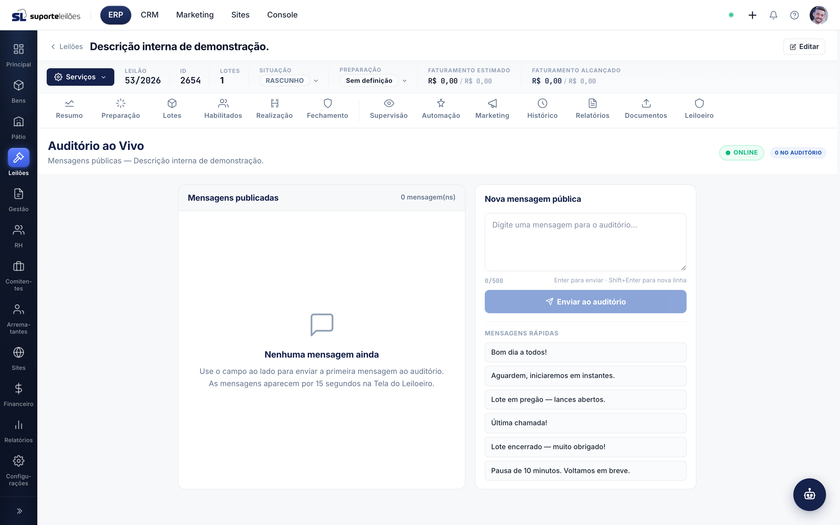 Auditório ao vivo