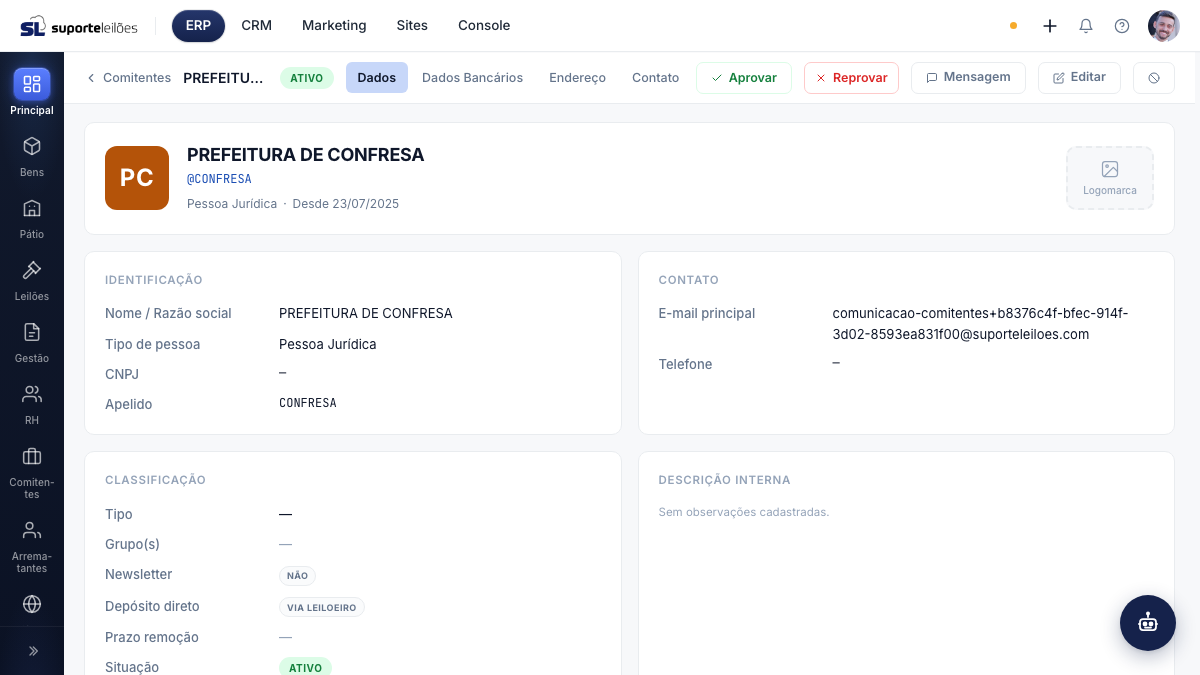 Registro do comitente