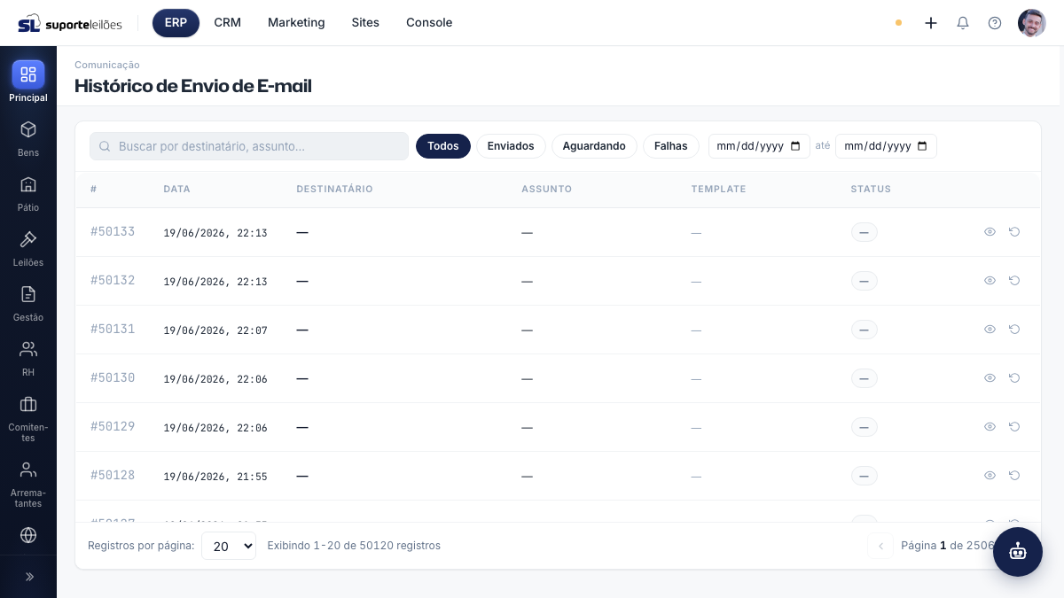 Histórico de Envio de E-mail