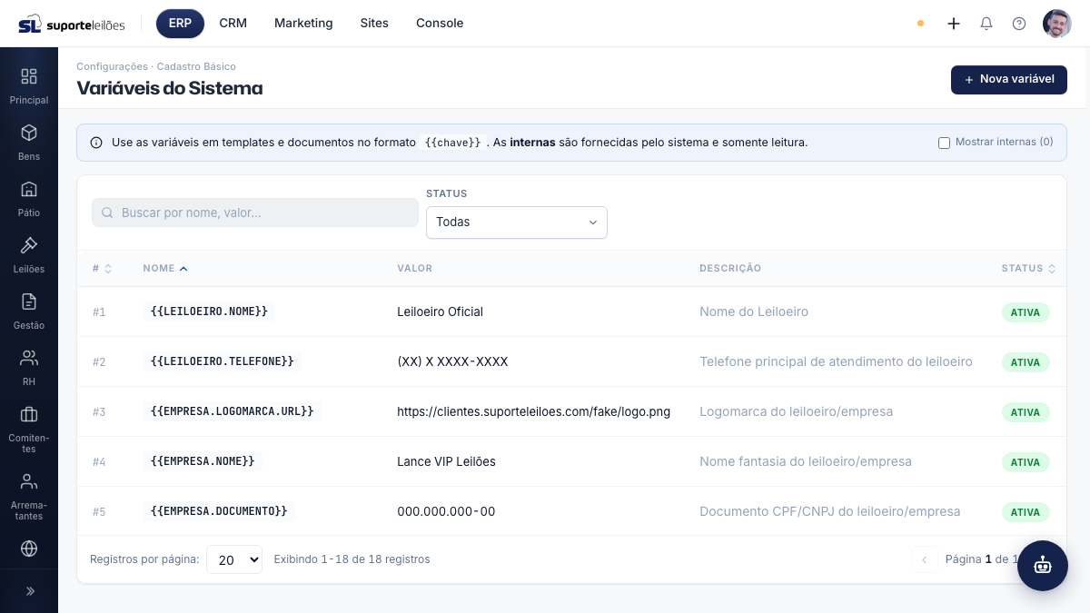 Variáveis do Sistema