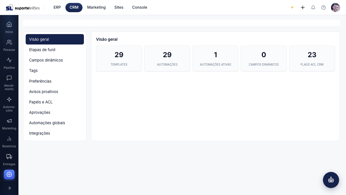 Configurações do CRM