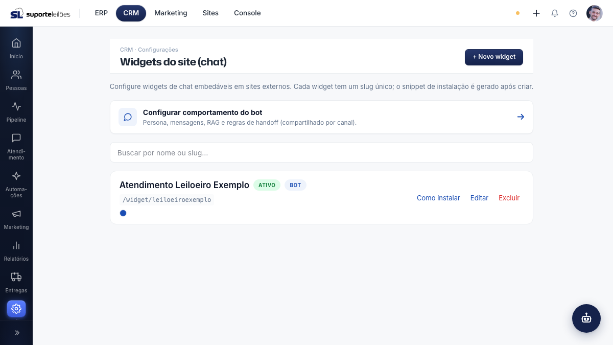 Widgets do site (chat)