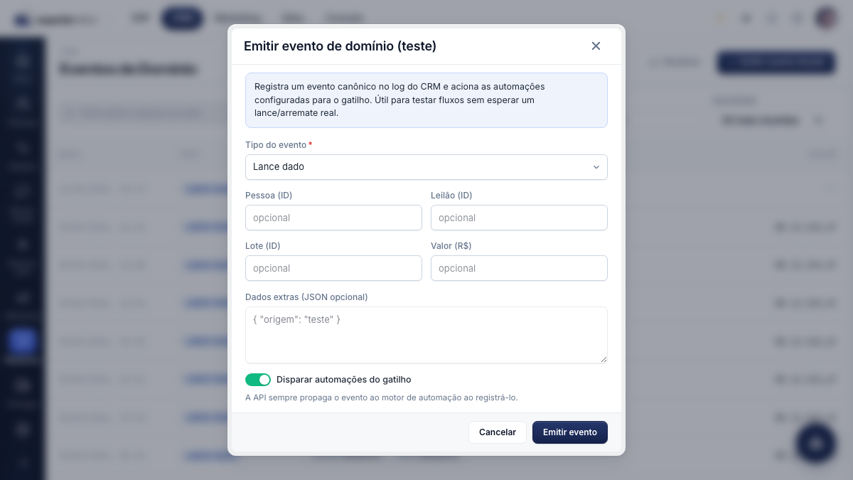 Emitir evento de teste