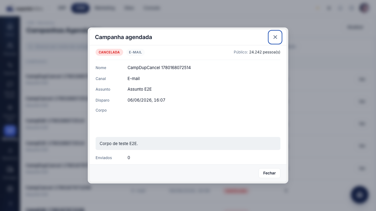 Detalhe da campanha agendada
