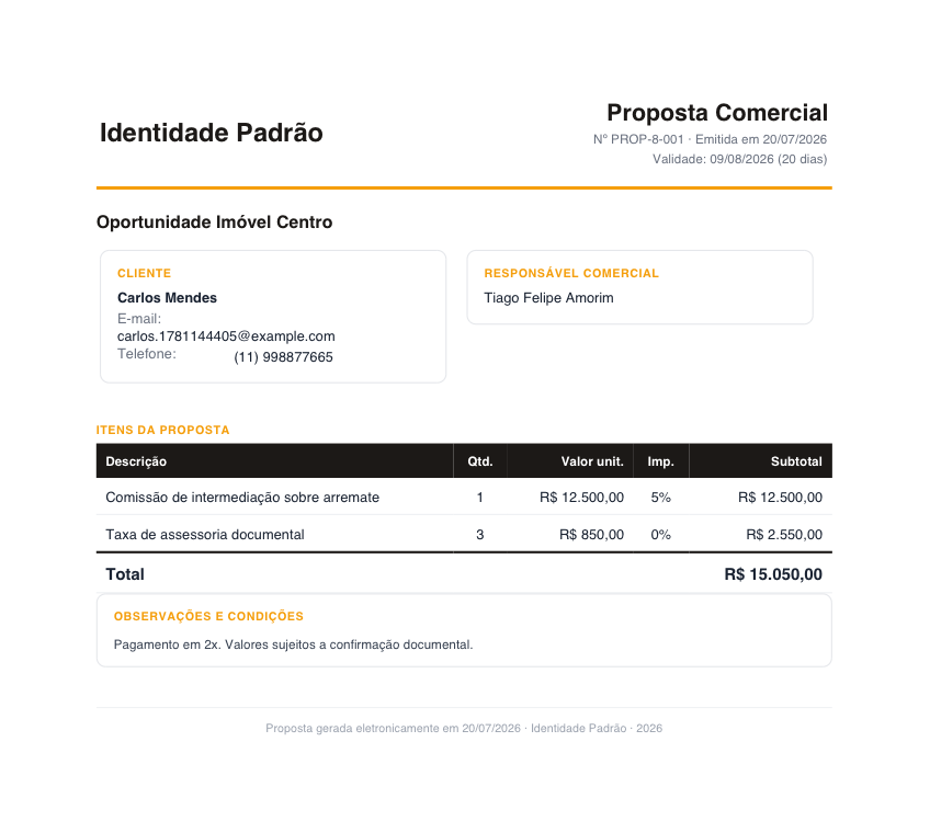 Proposta comercial em PDF