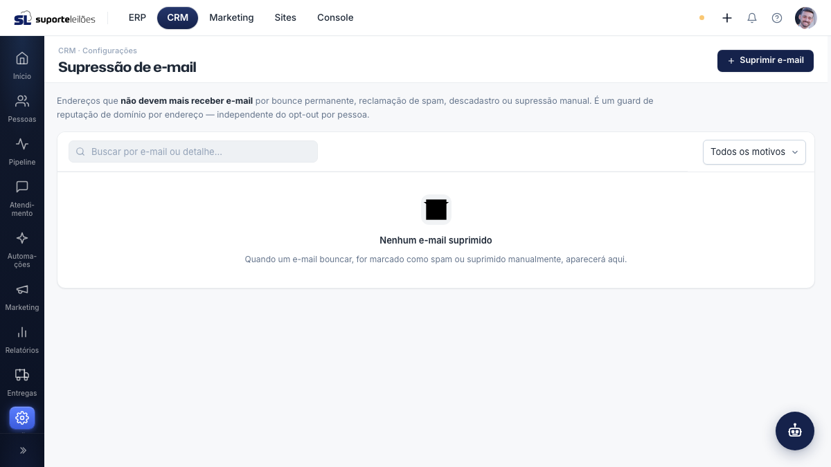Supressão de e-mail