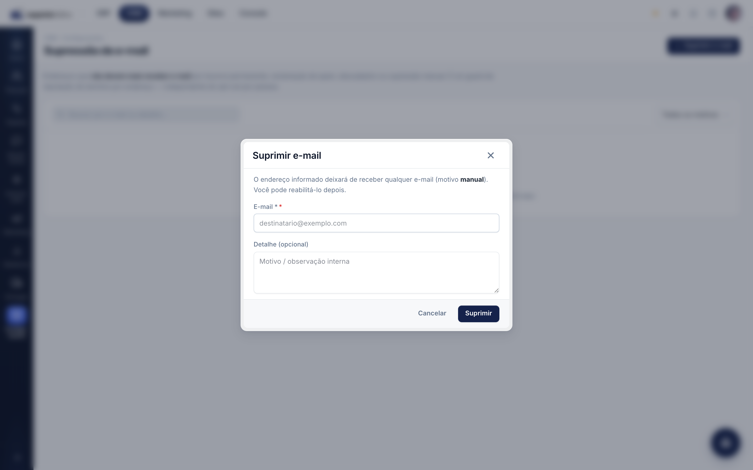 Suprimir e-mail