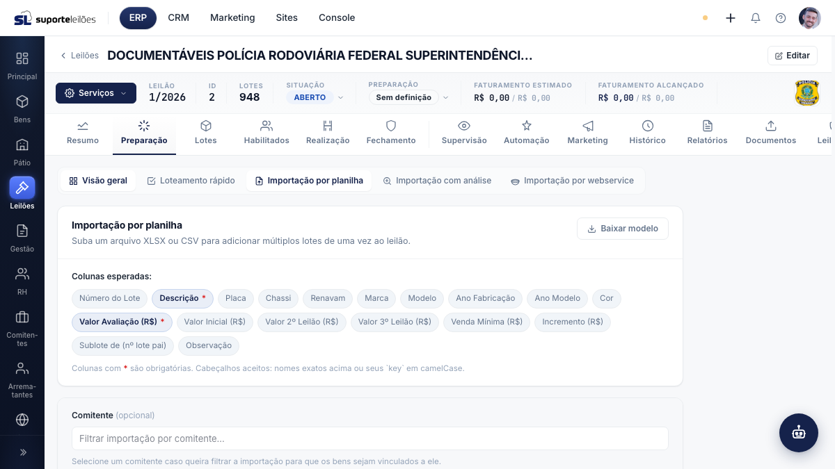 Importação por planilha