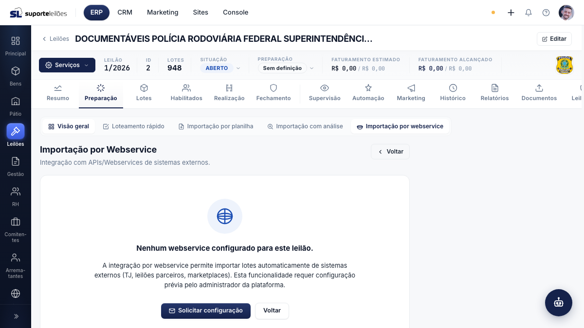 Importação por webservice