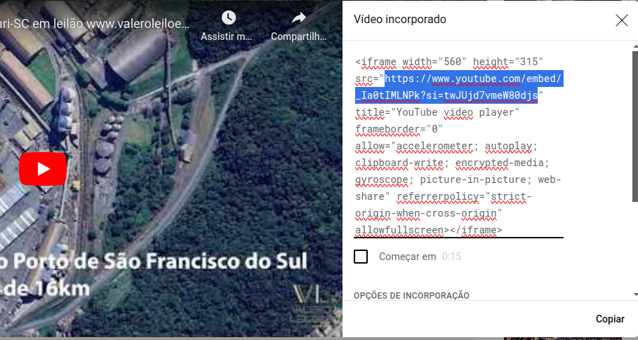 Link de incorporação