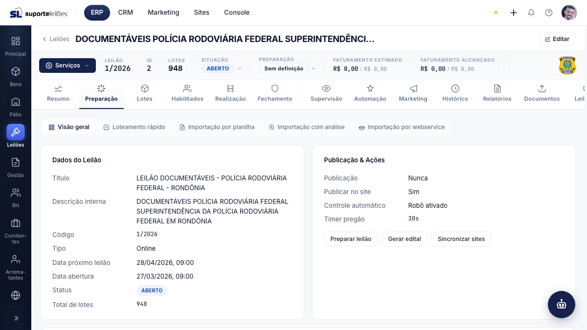 Preparação do leilão