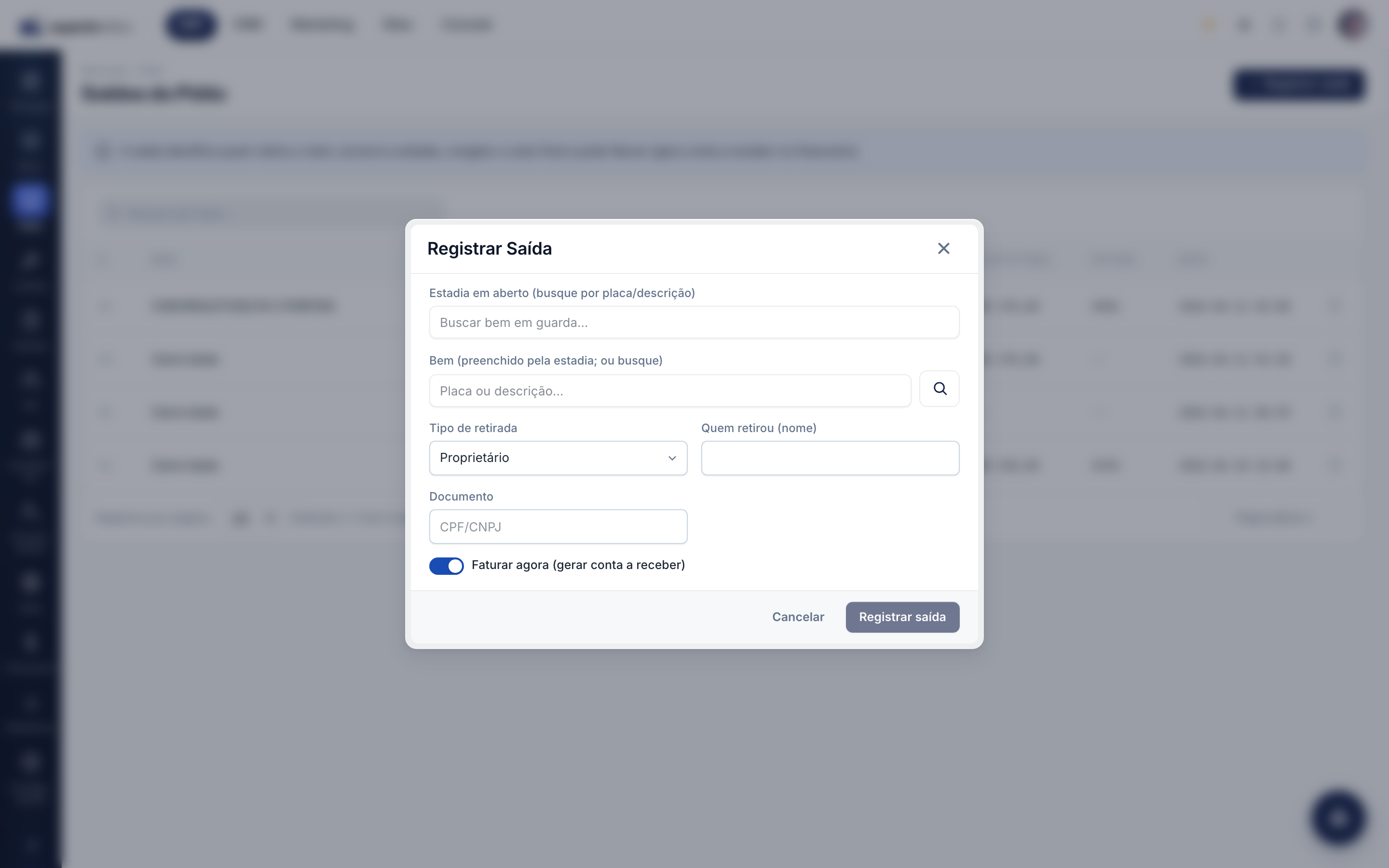 Registrar saída