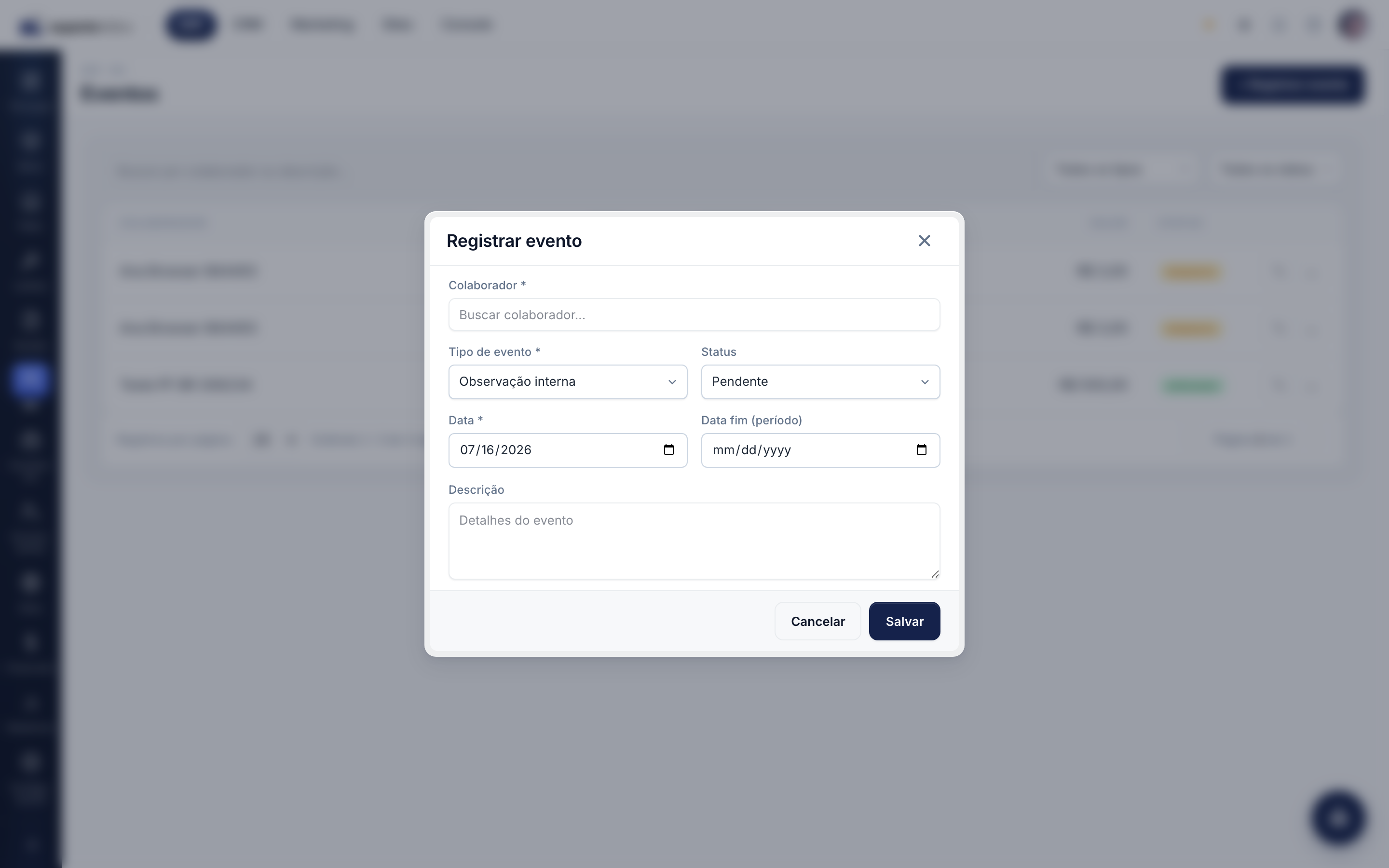 Registrar evento