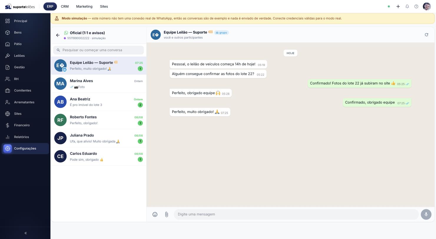 Grupo na lista de conversas do número, com etiqueta "grupo" no cabeçalho